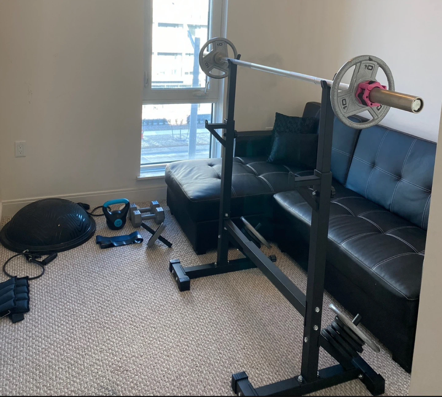 Adjustable Squat Rack Stand with barbell