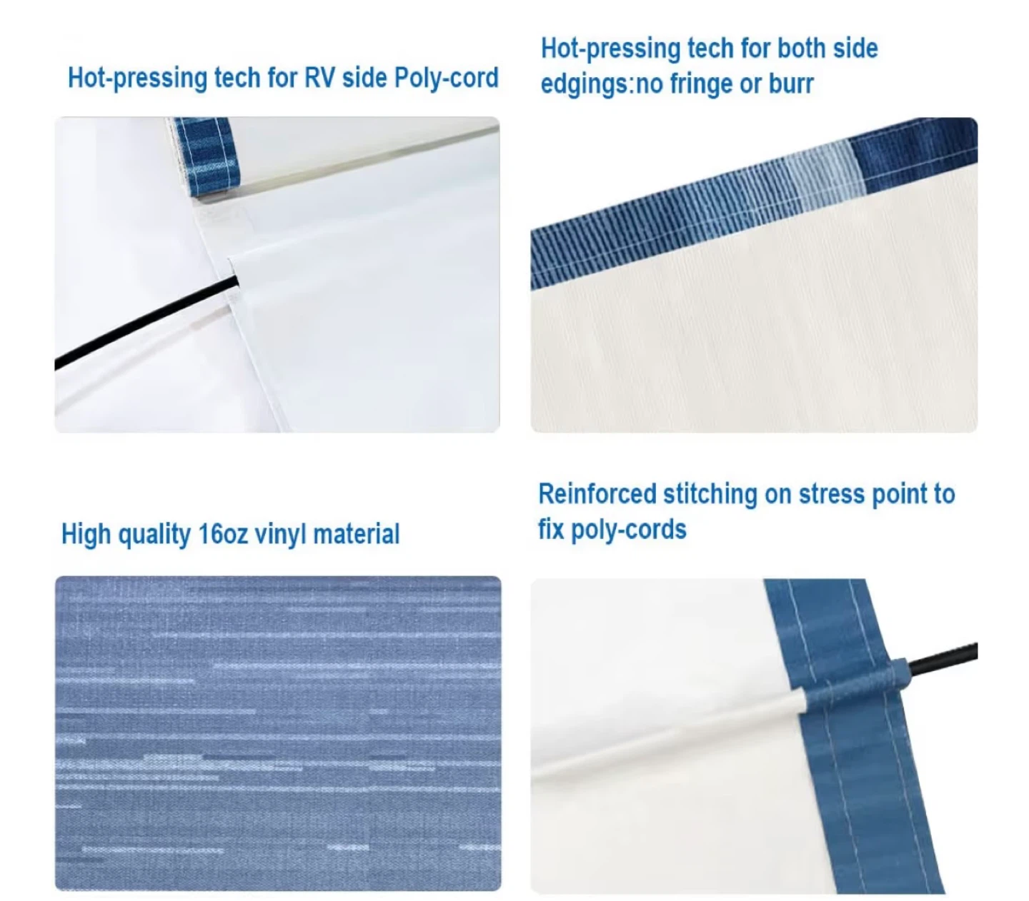 RV Awning Fabric 15x8ft Blue & White Stripes - photo 4