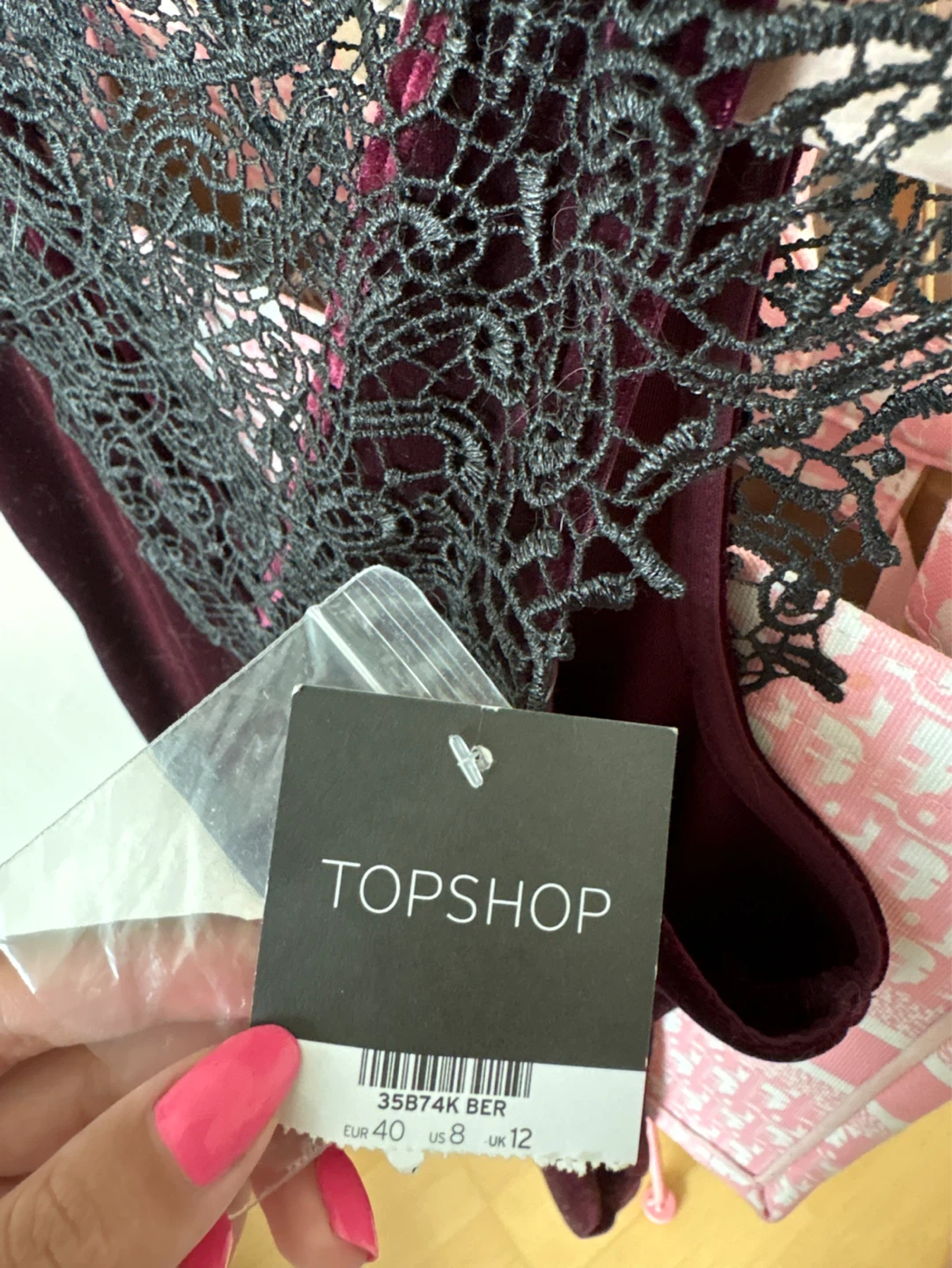 TOPSHOP Wine Velvet Lace Dress - Tag On - photo 2