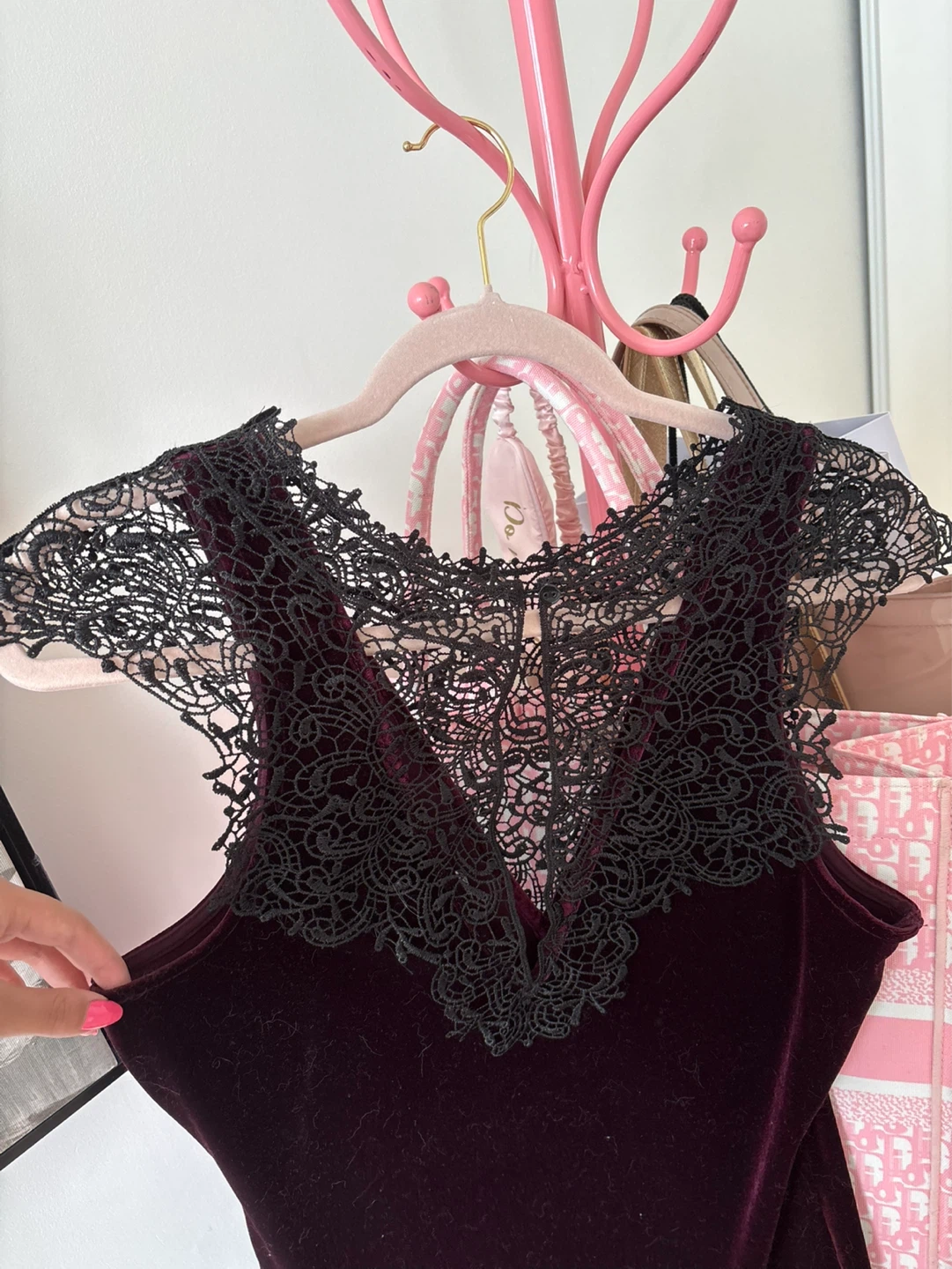 TOPSHOP Wine Velvet Lace Dress - Tag On - photo 4