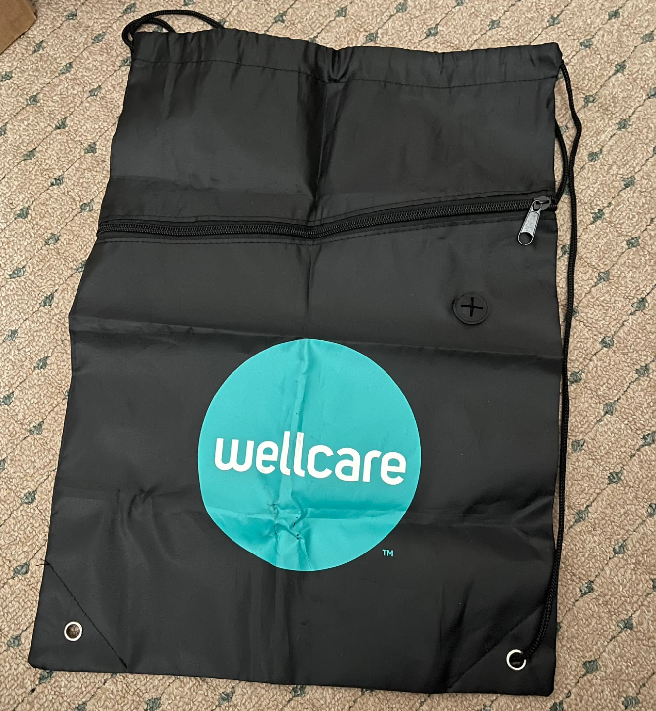 Wellcare Black Drawstring Bag with Zipper Pocket
