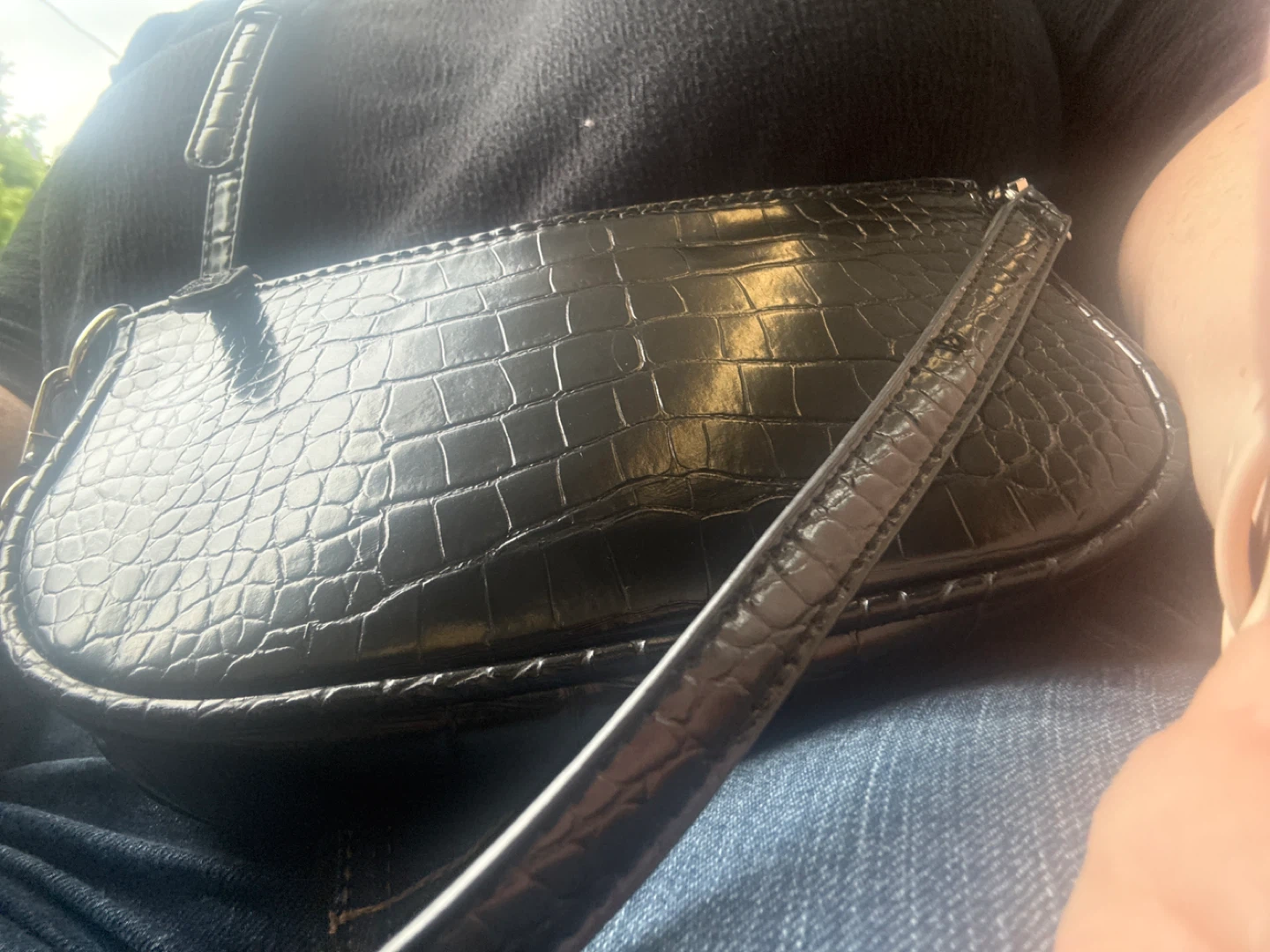 Black Croc Embossed Shoulder Bag⚽️