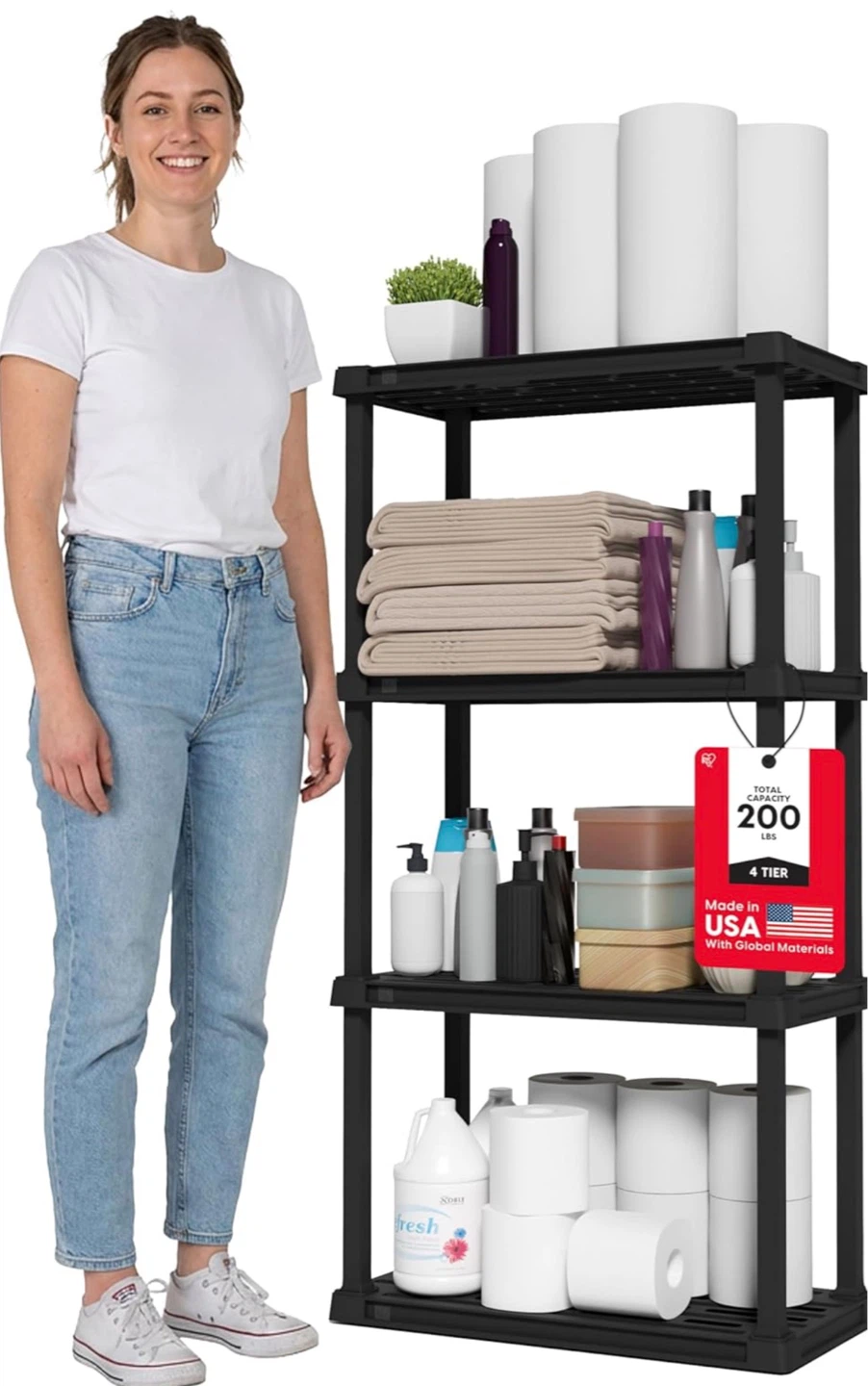 Black 4-Tier Storage Shelf Unit