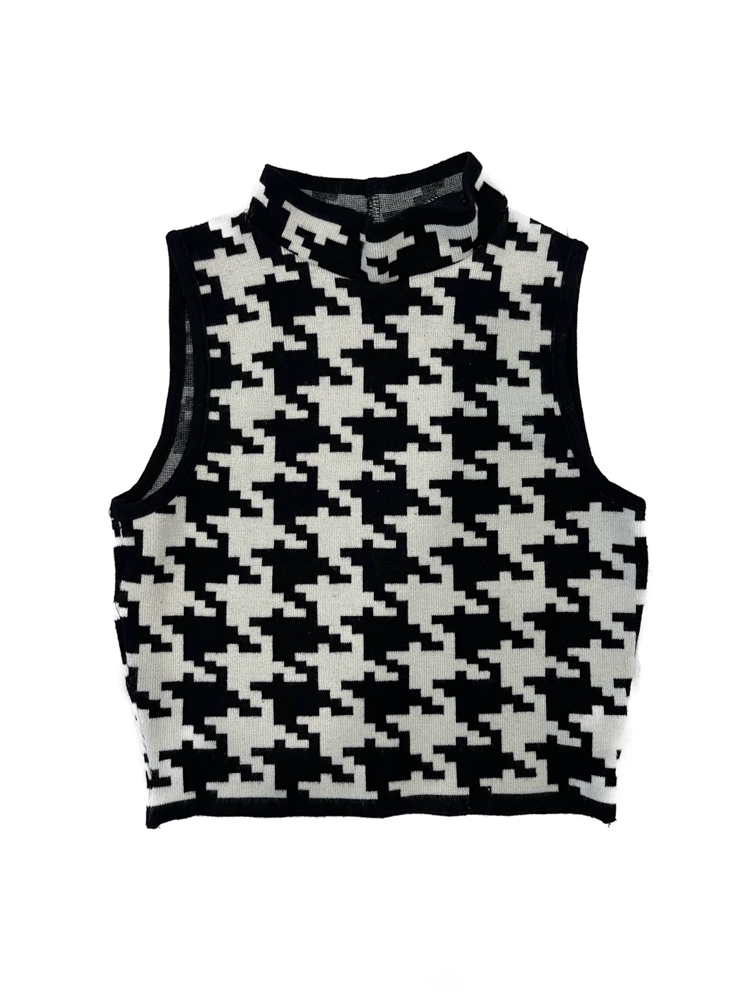 Cropped Knit Houndstooth Top ⚽