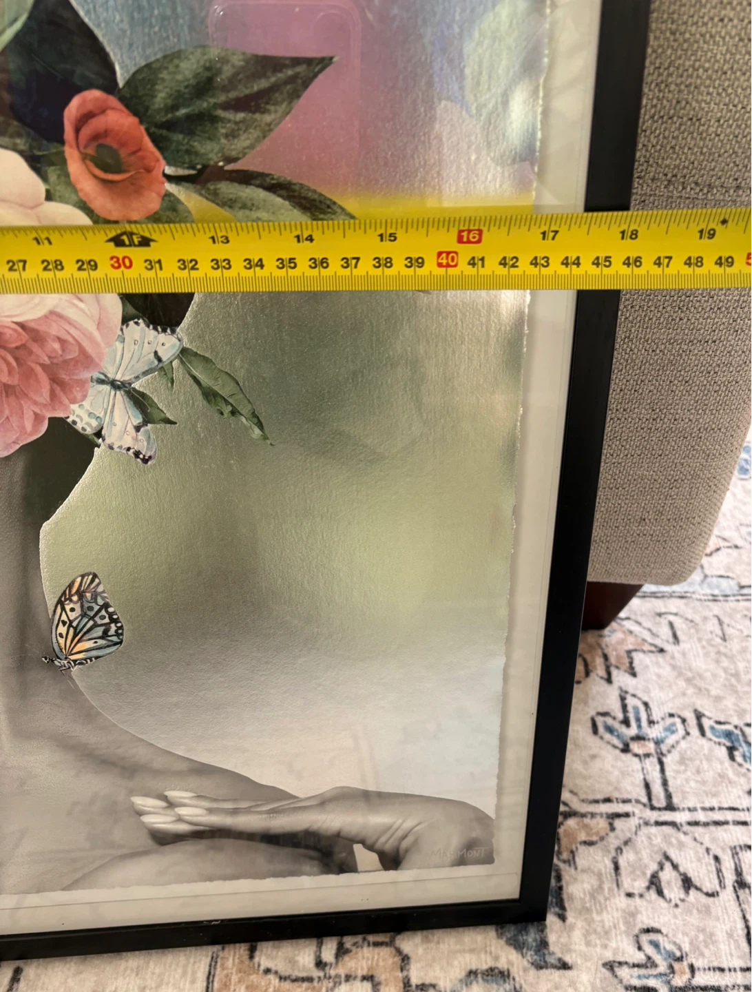 Framed Wall Art - Woman with Flowers & Butterflies - photo 3