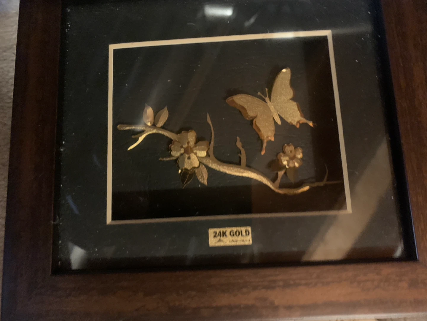 Framed 24K Gold Flower and Butterfly Art