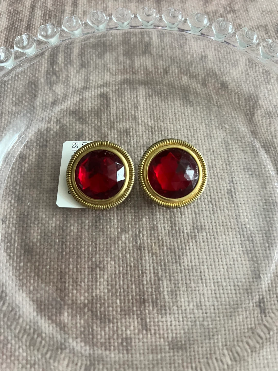 Gold Tone Red Gem & Heart Dangle Earrings - photo 5