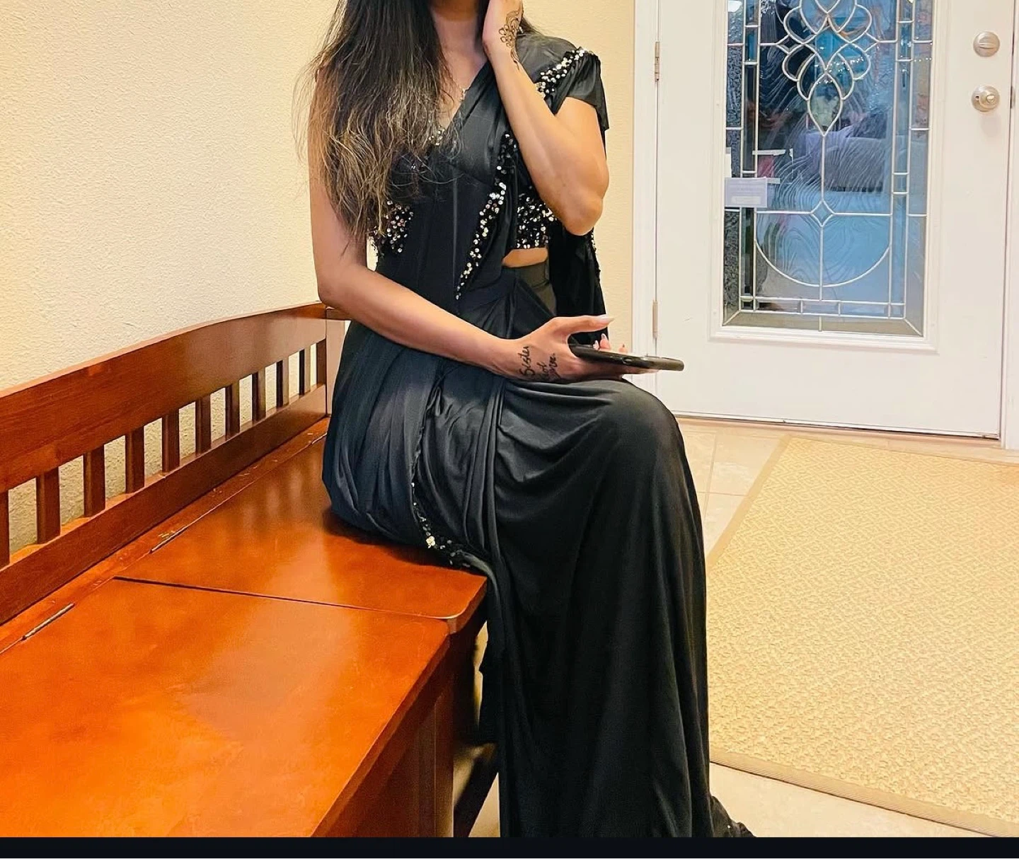 Desi bling black pre draped saree with blouse