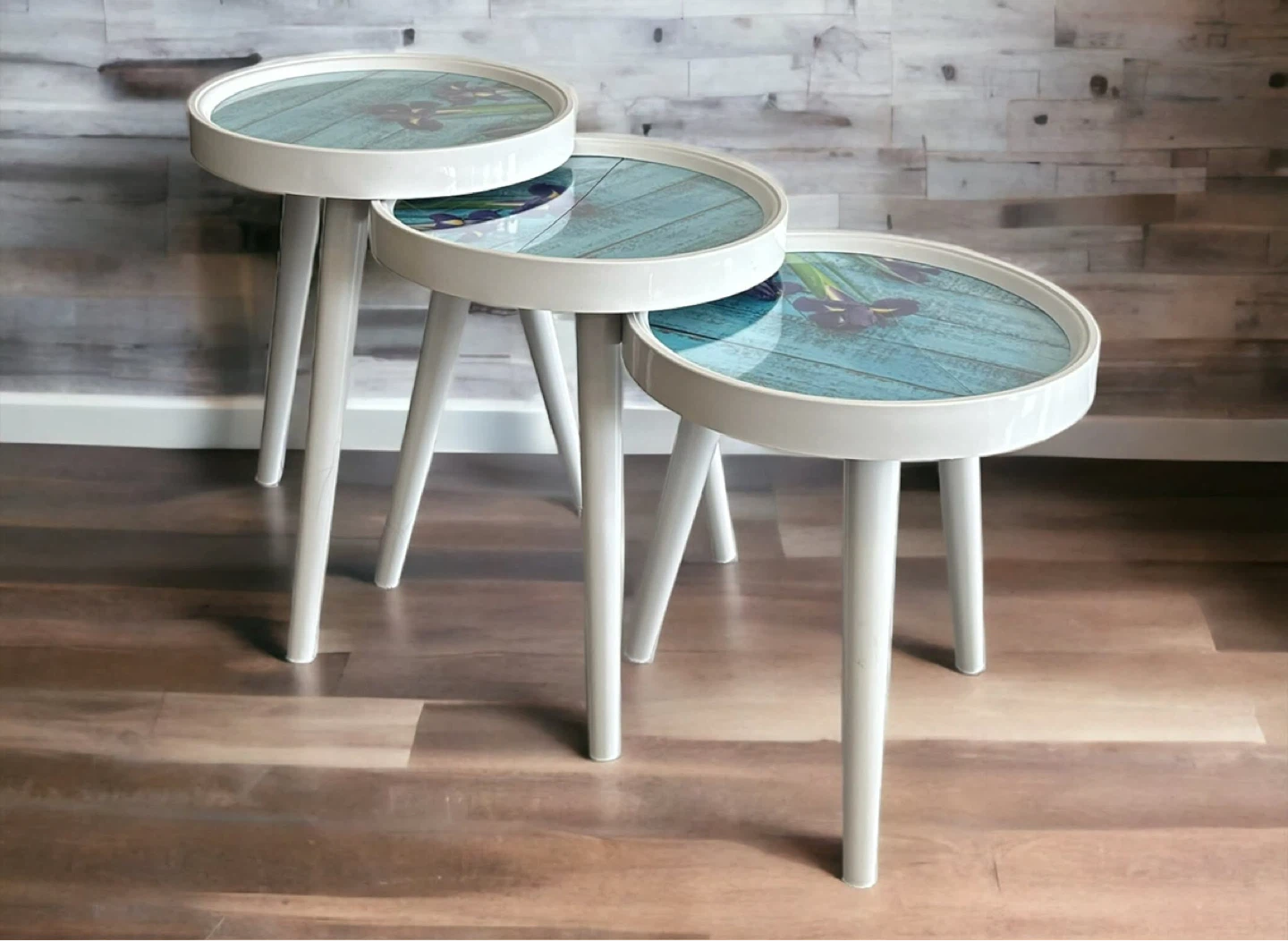 Set of 3 Nesting Side Tables. Flowers Style - photo 2