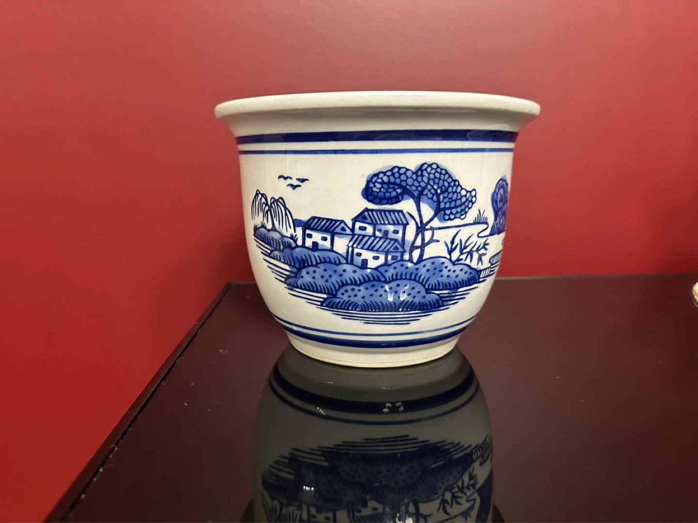 2 Blue and White Willow Pattern Planter Pot - photo 2