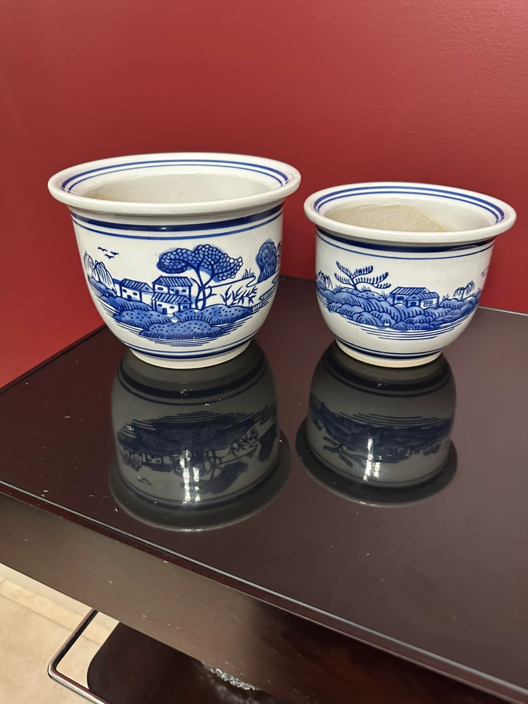 2 Blue and White Willow Pattern Planter Pot - photo 5