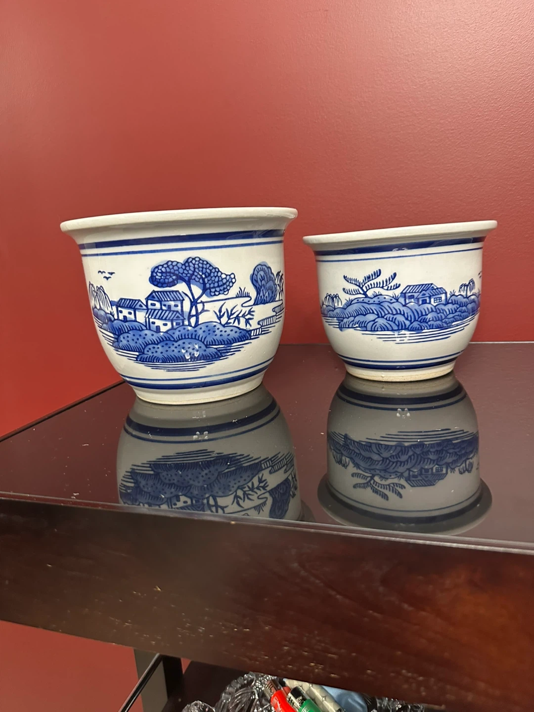 2 Blue and White Willow Pattern Planter Pot - photo 4