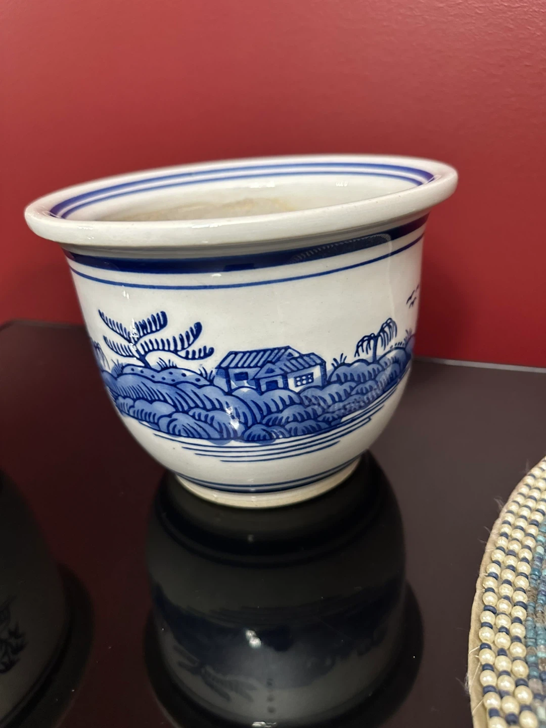 2 Blue and White Willow Pattern Planter Pot - photo 4
