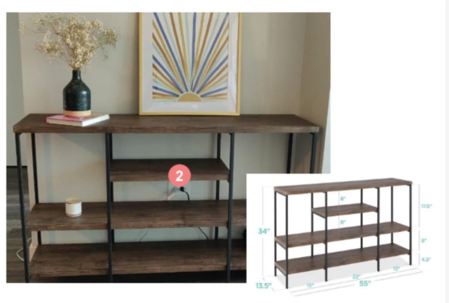 Rustic Wood Console Table with Metal Frame