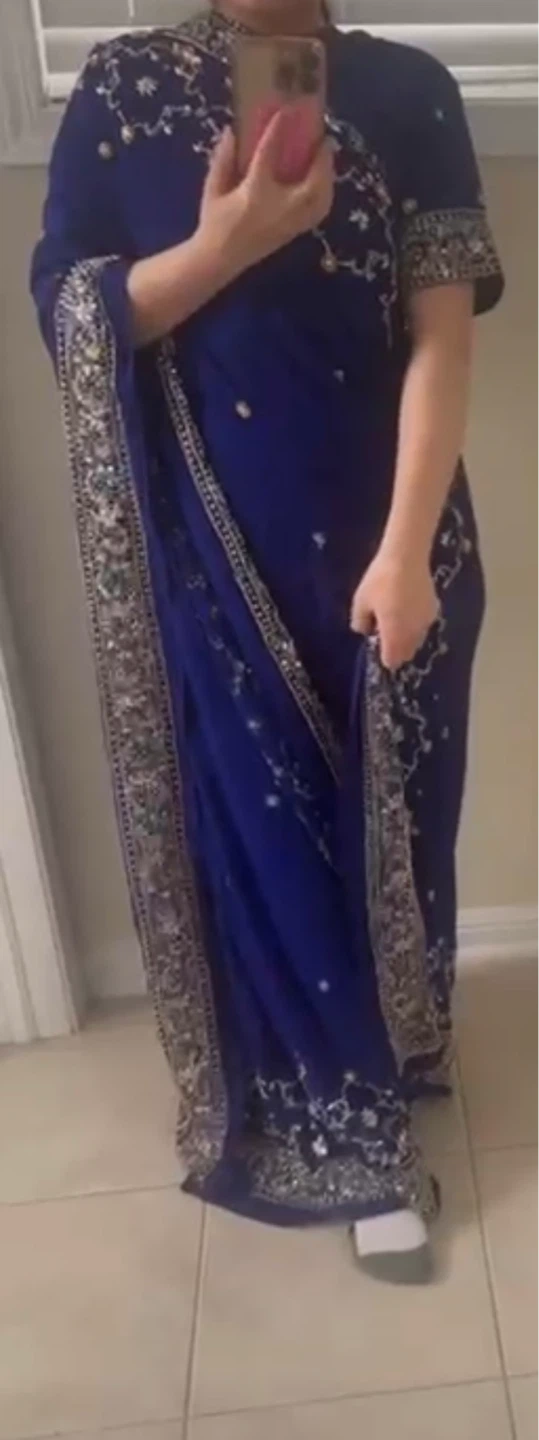 Blue Embroidered Saree Set - photo 2