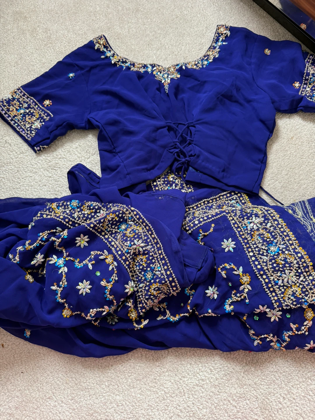 Blue Embroidered Saree Set