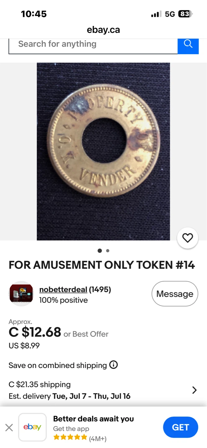 Vintage For Amusement Only Token - photo 2