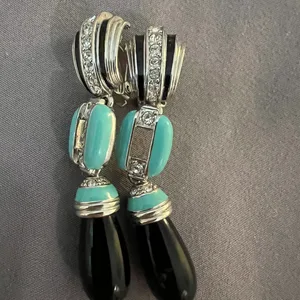 Dangle Earrings and Necklace Set with Turquoise and Black Beads