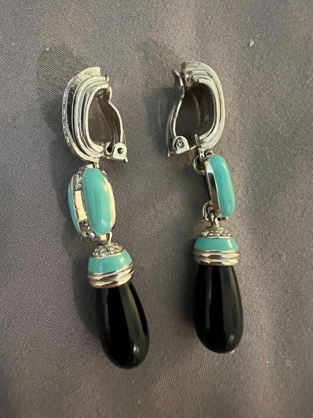 Dangle Earrings and Necklace Set with Turquoise and Black Beads - photo 3