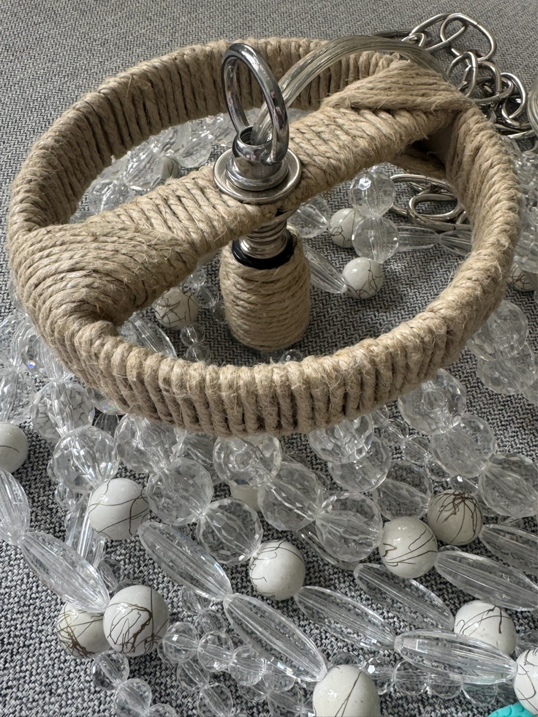 Jute and Beaded Chandelier with Teal Accents - photo 3