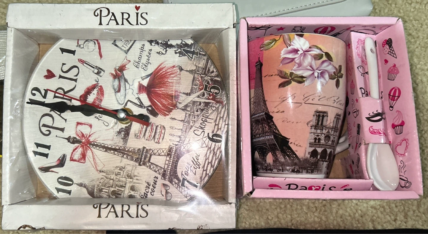 Paris Themed Clock and Mug Set