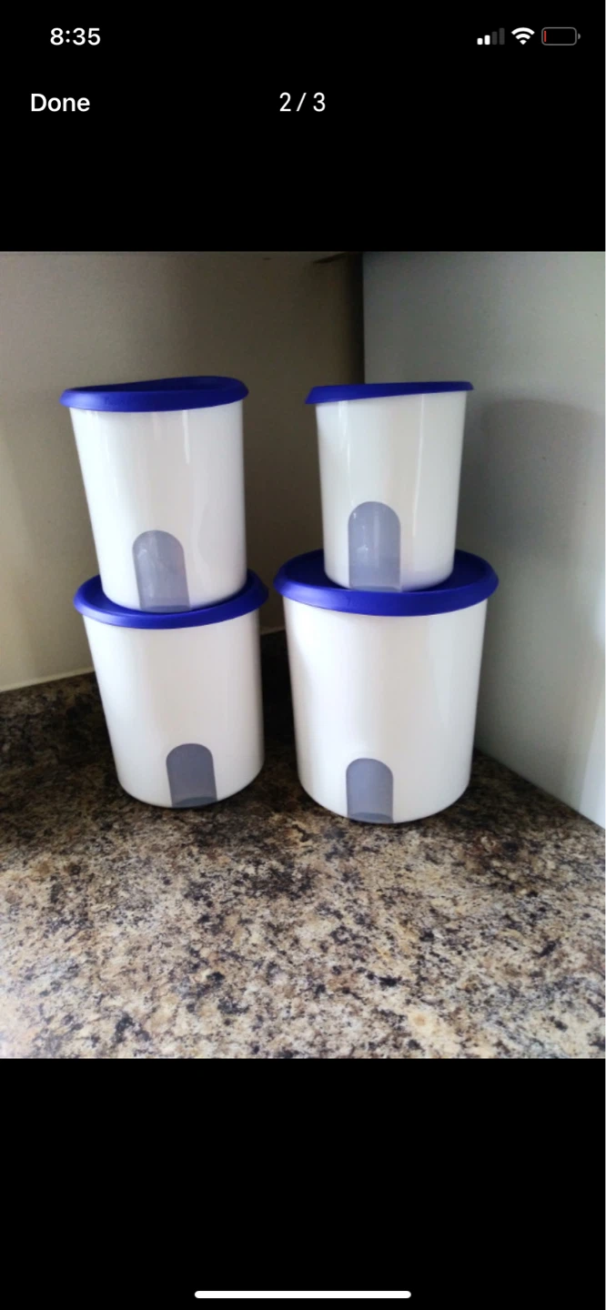 Set of 4 White Storage Containers with Blue Lids - photo 2