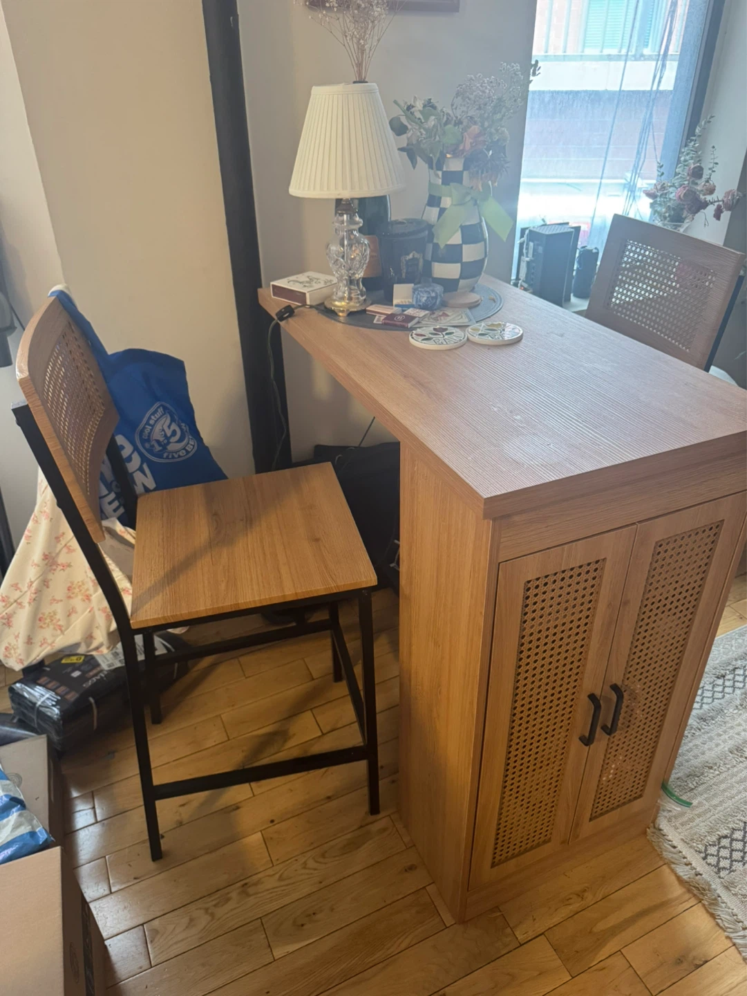 3-Shelf Storage Cabinet and Bar Table Set