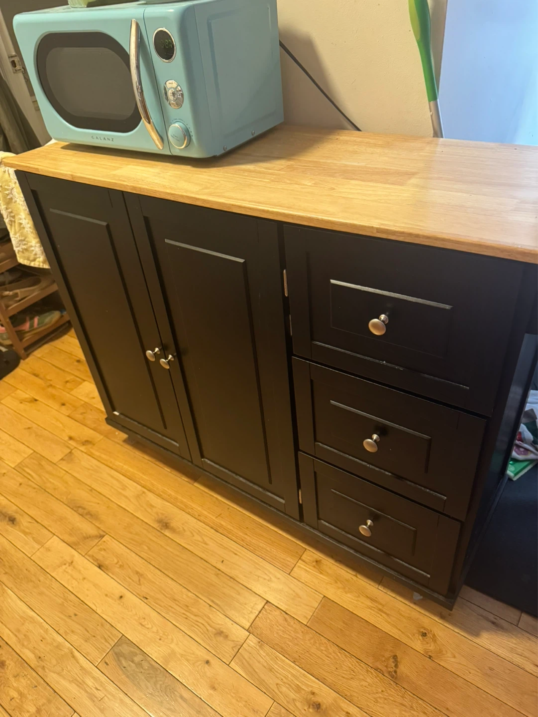 Black Kitchen Cart with Natural Wood Top