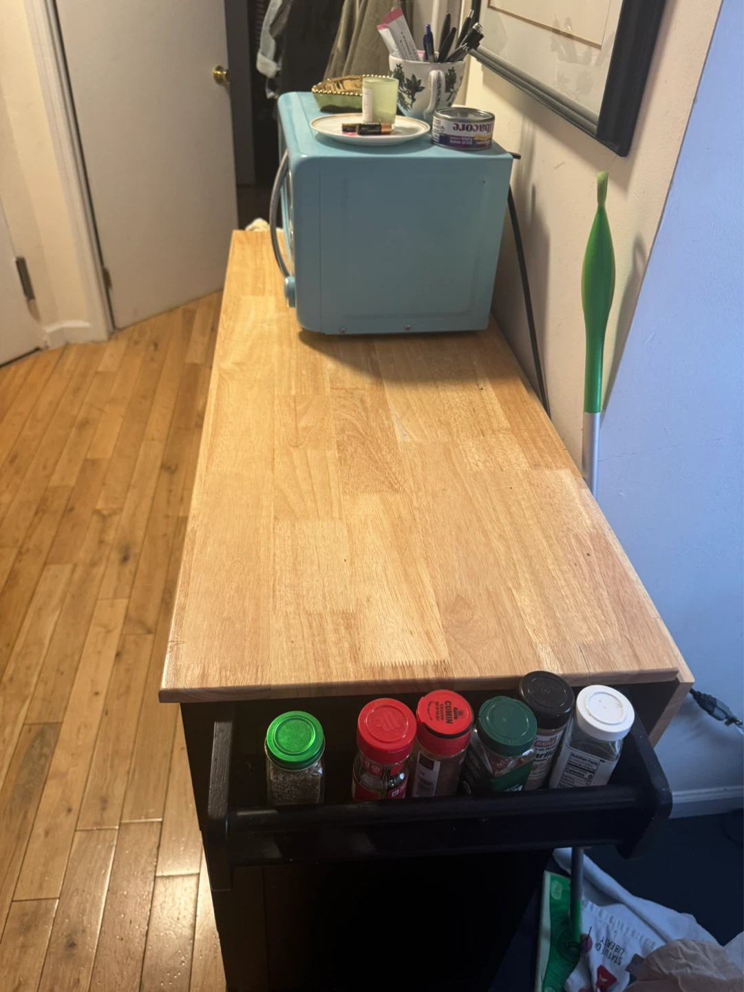 Black Kitchen Cart with Natural Wood Top - photo 2