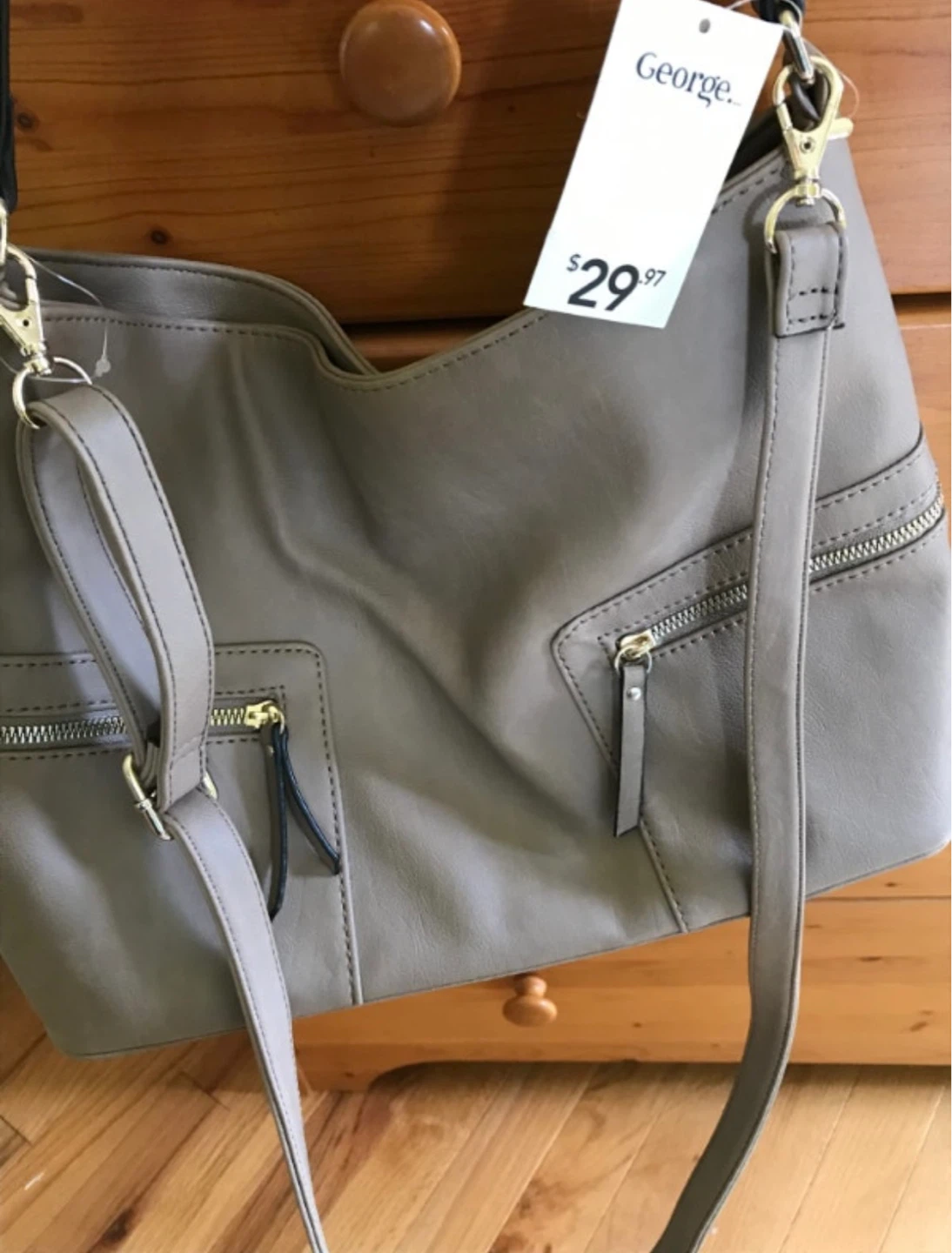 George Taupe Faux Leather Hobo Bag