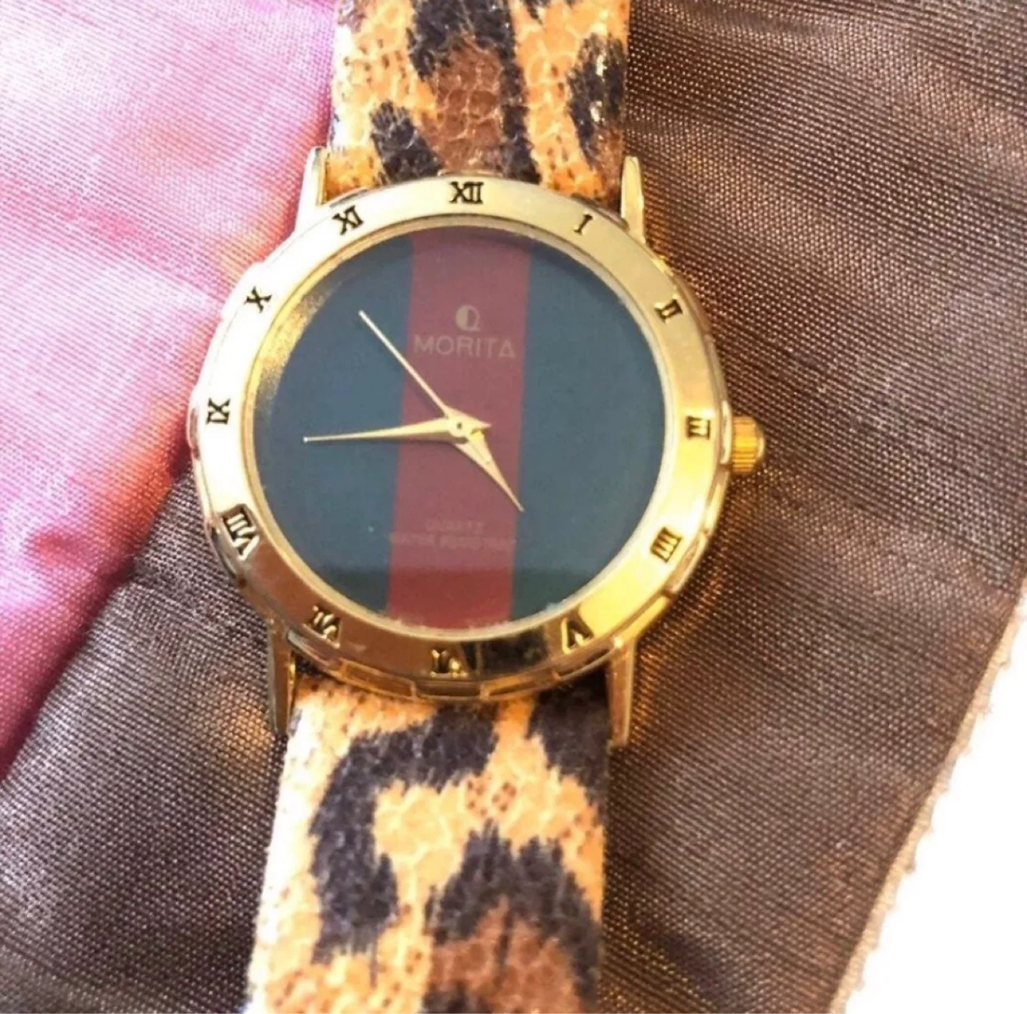 Morita Women's Quartz Watch - Leopard Print Genuine Leather Band