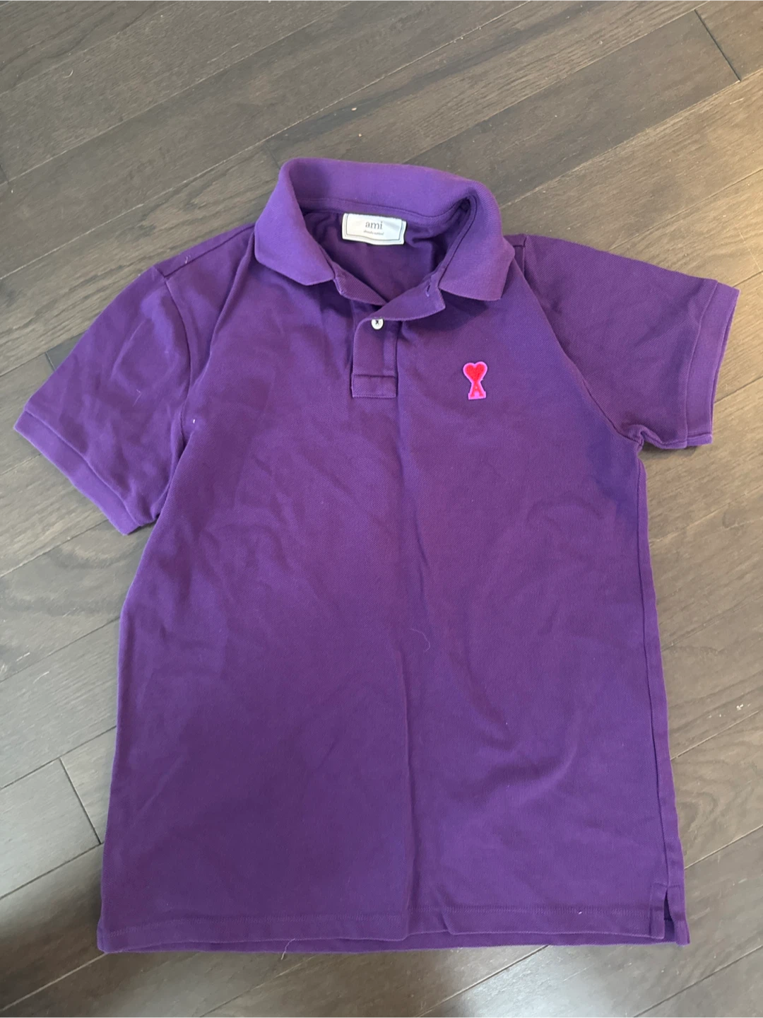 AMI Paris Purple Polo Shirt with Ami de Coeur Logo