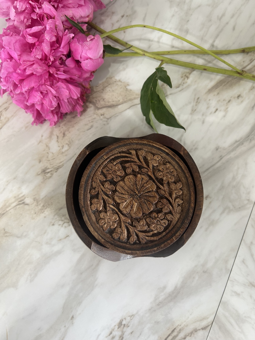 Wooden Carved Coasters Set - photo 2