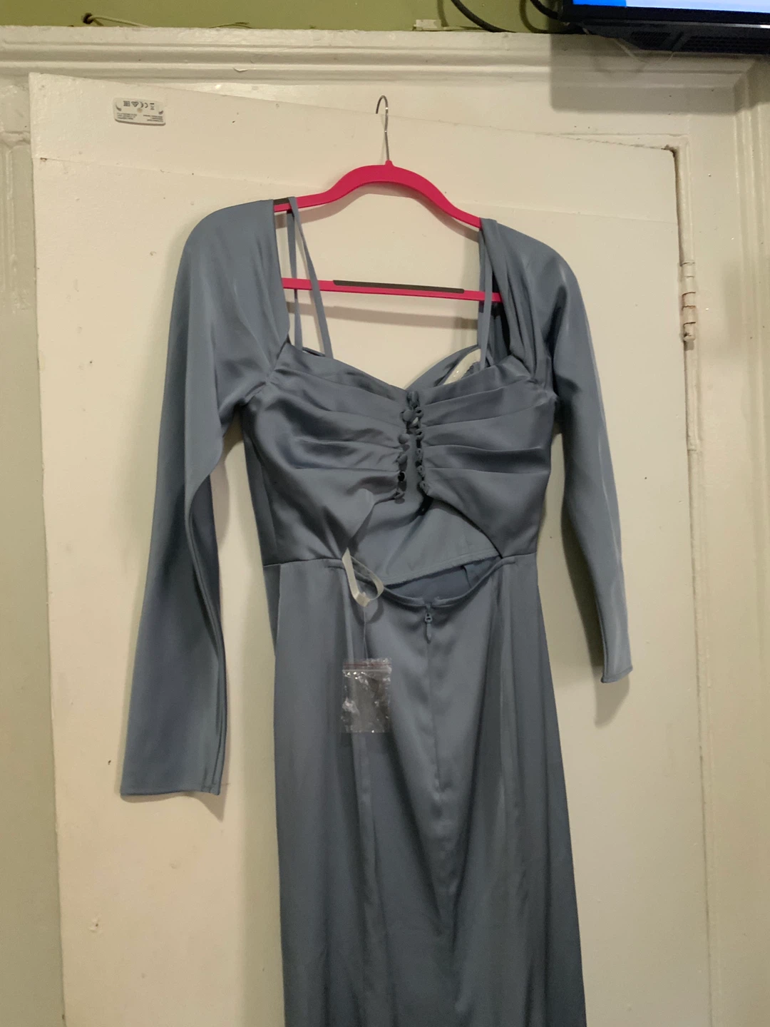 AZAZIE Blue Ruched Satin Maxi Dress - photo 2