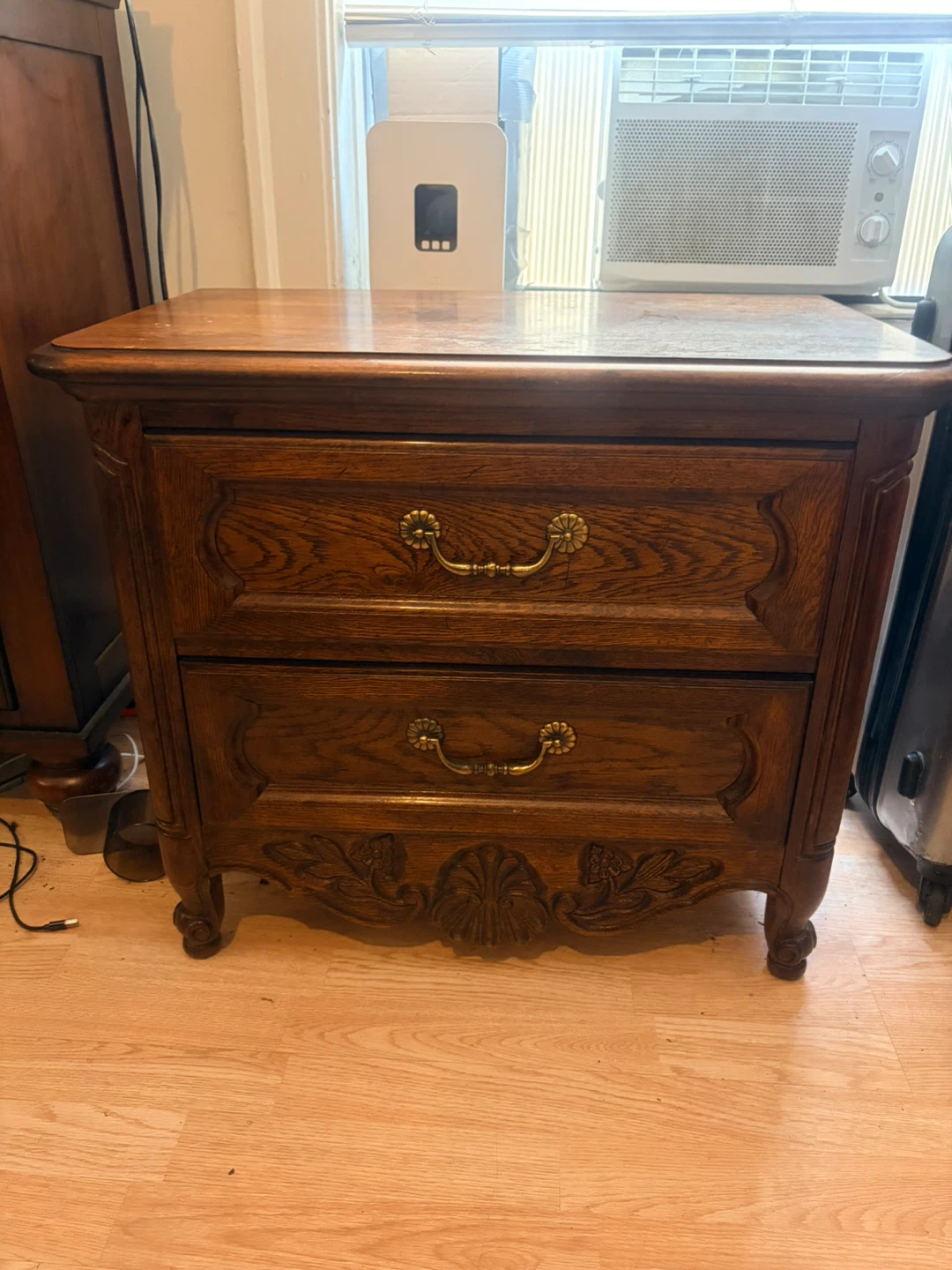 Vintage Wooden Nightstand with 2 Drawers