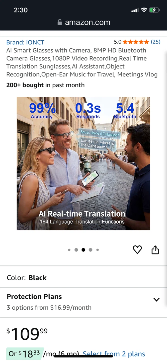 ⚽ IONCT AI Smart Glasses with Camera & Real-Time Translation - photo 5