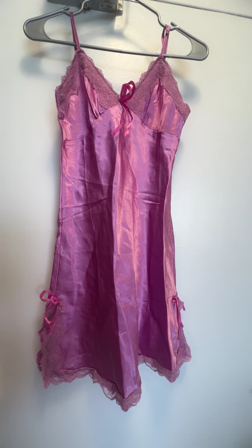 Satin Slip Dress with Lace Trim - photo 2