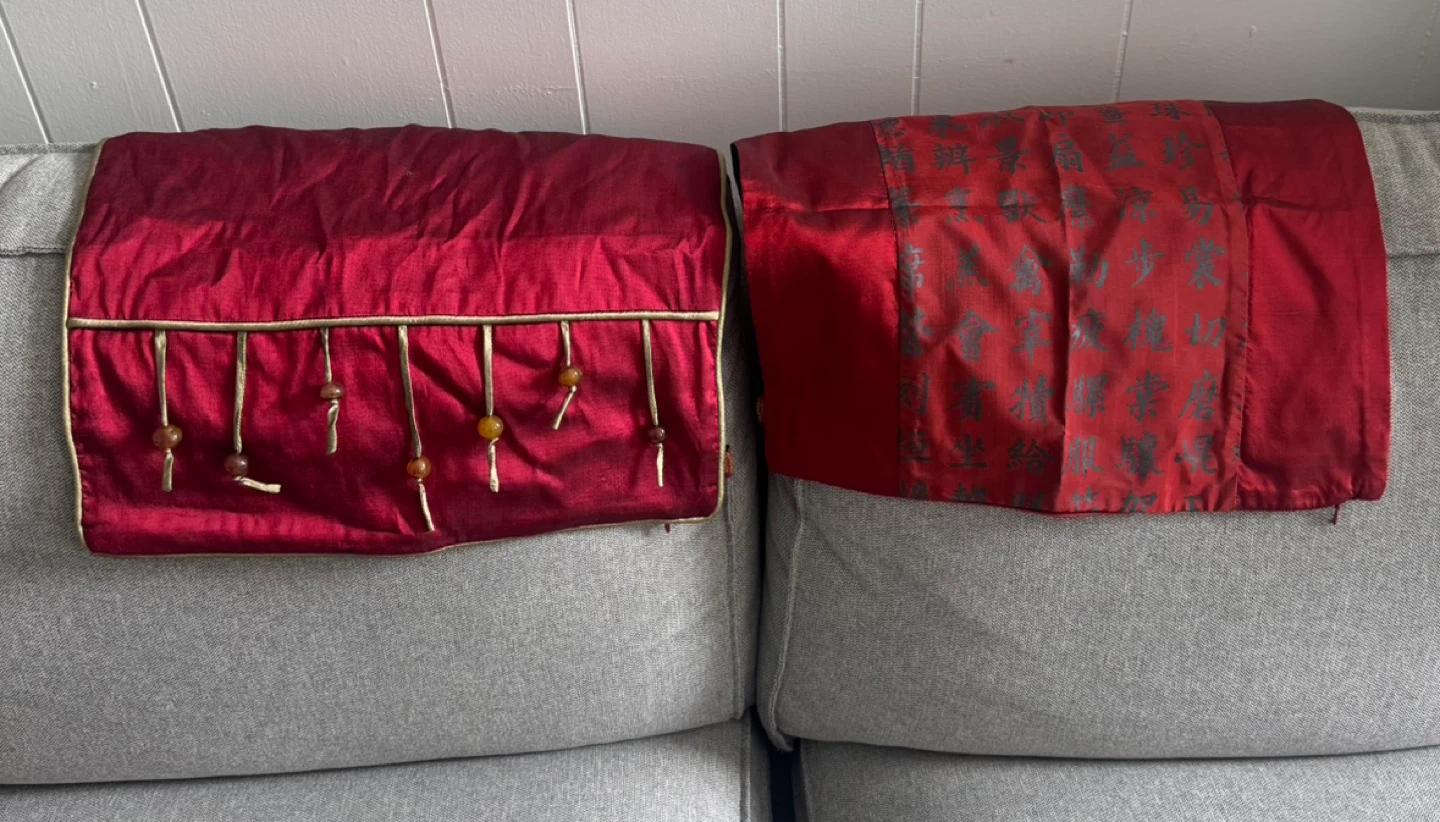 Red Satin Drawstring with Beaded Tassels cushion cover Set of 2)
