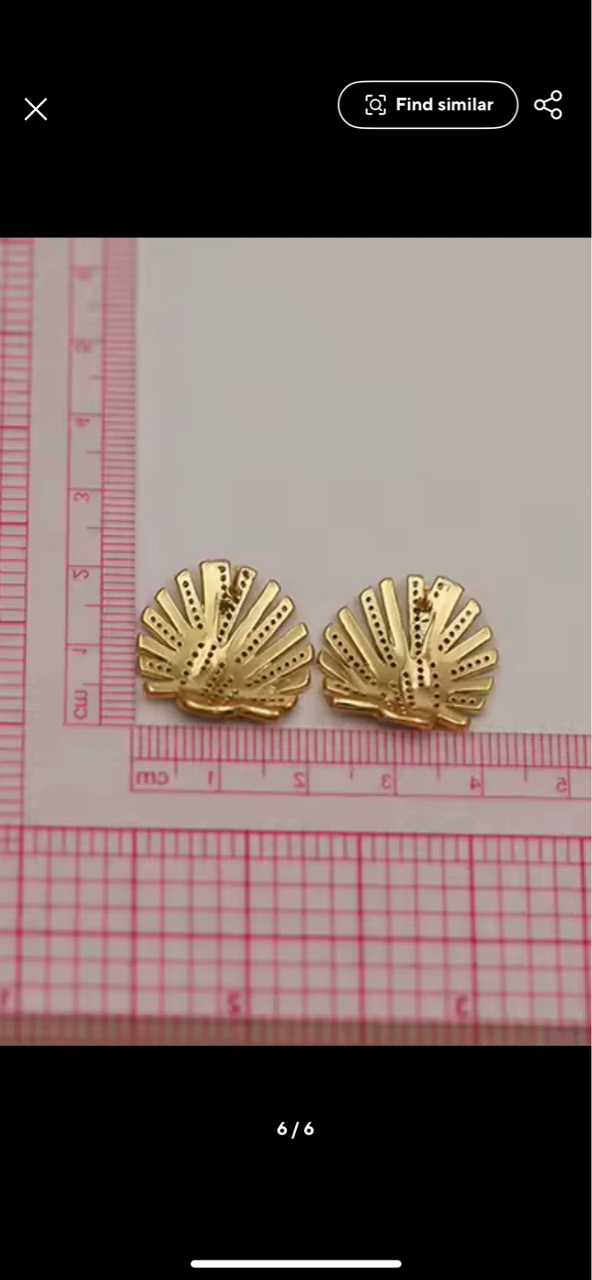 Gold Leaf Design Earrings with Rhinestones - photo 5