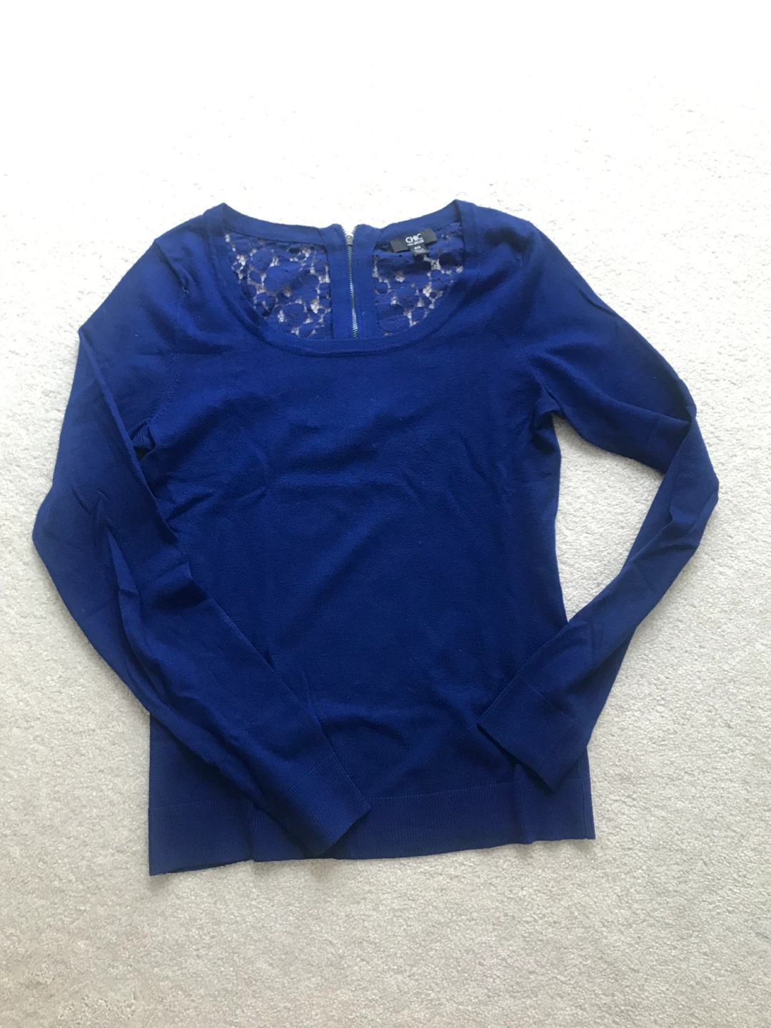 Chic by Jacob Blue Lace Back Sweater, S ⚽️