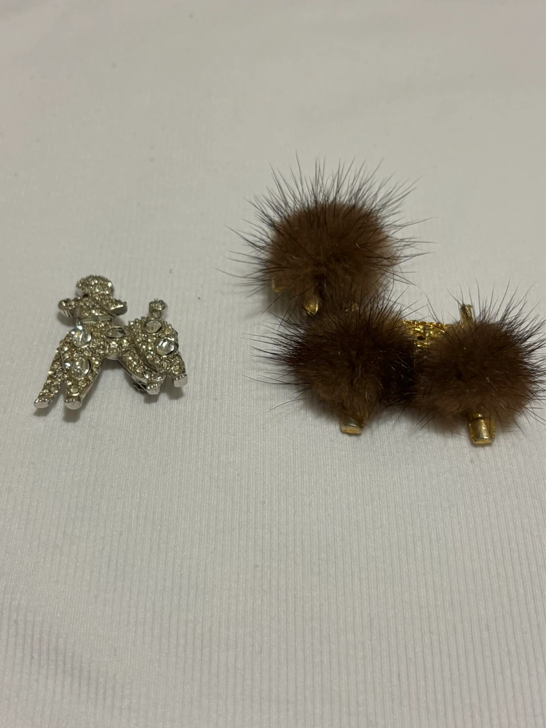 Vintage Poodle Brooch - Rhinestone and Fur Pom-Pom Styles