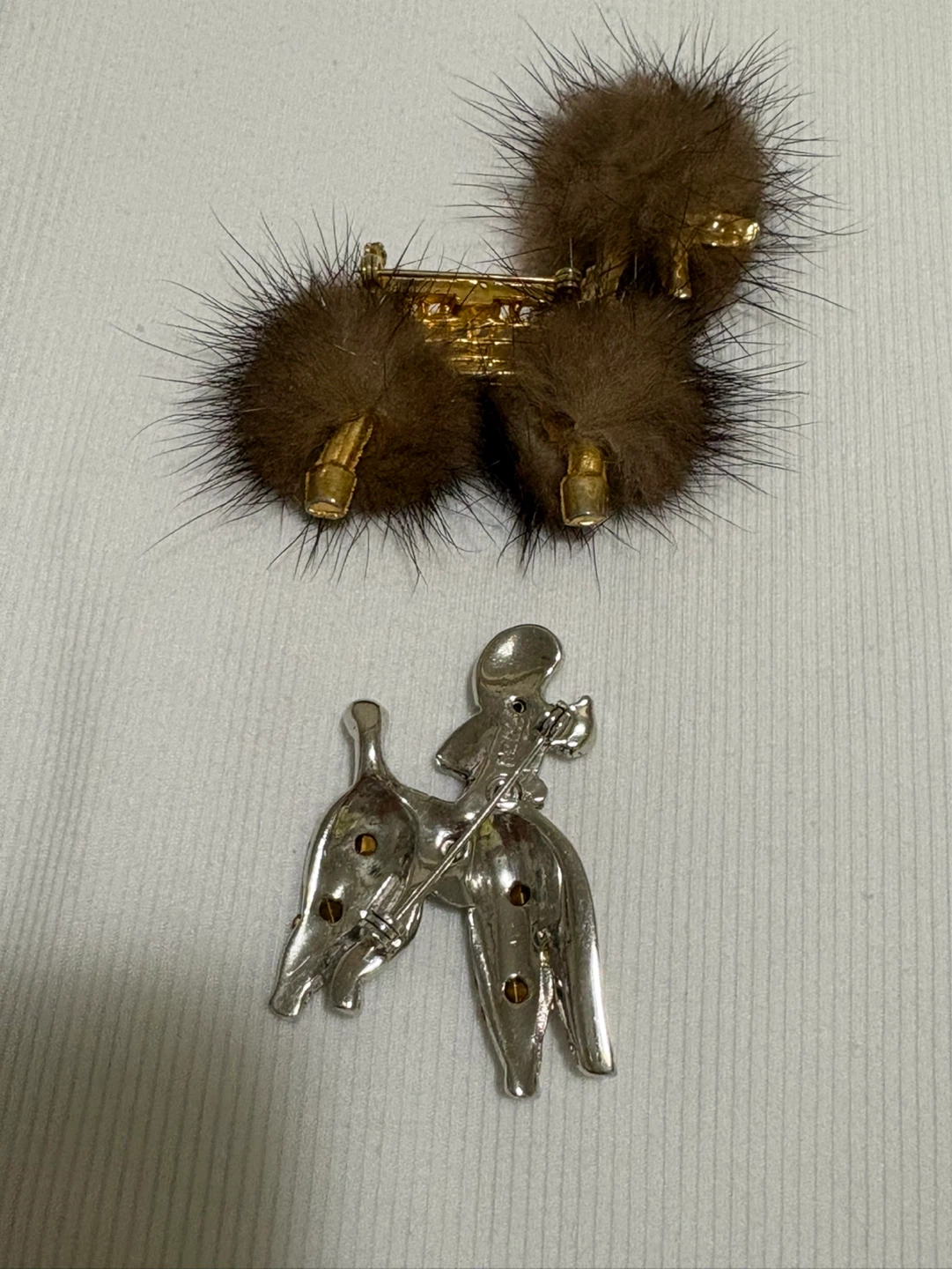 Vintage Poodle Brooch - Rhinestone and Fur Pom-Pom Styles - photo 4