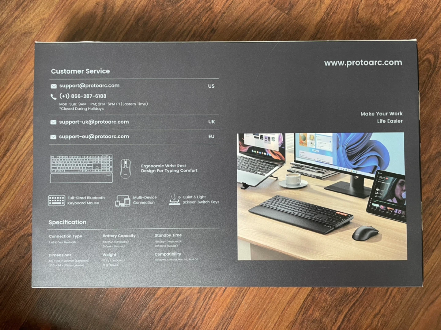 ⚽ NIB ProtoArc KM60 Ergonomic Wireless Keyboard and Mouse Combo - photo 5