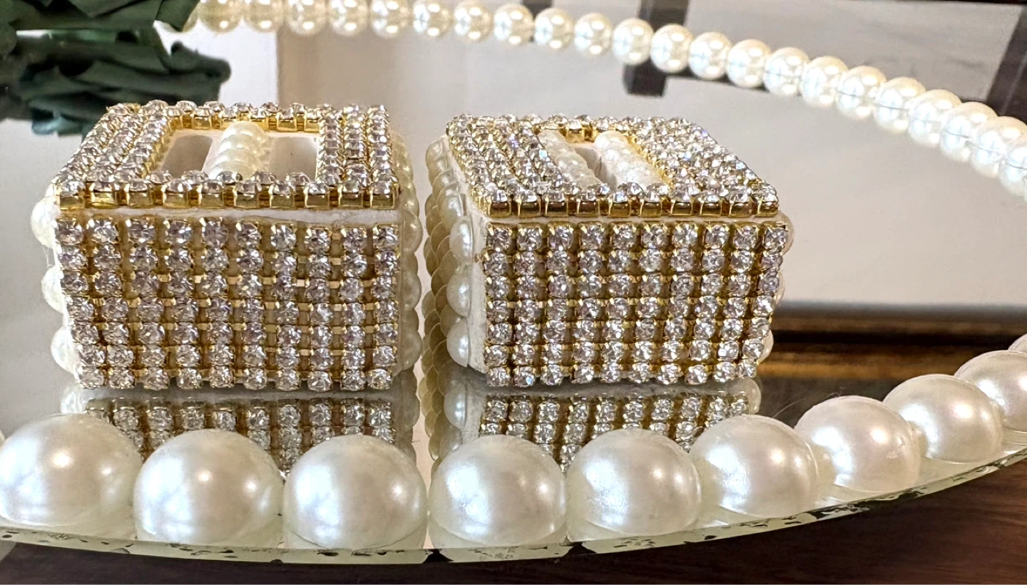 Round mirror tray with gold rhinestone - photo 5