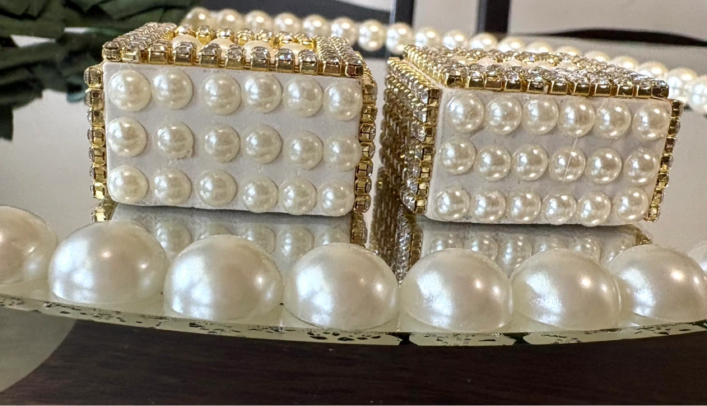 Round mirror tray with gold rhinestone - photo 3