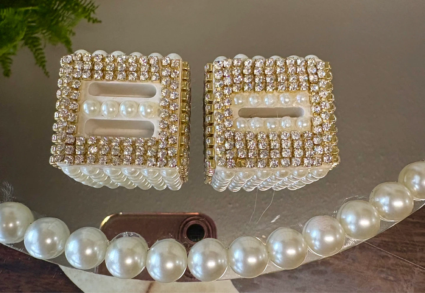 Round mirror tray with gold rhinestone - photo 4