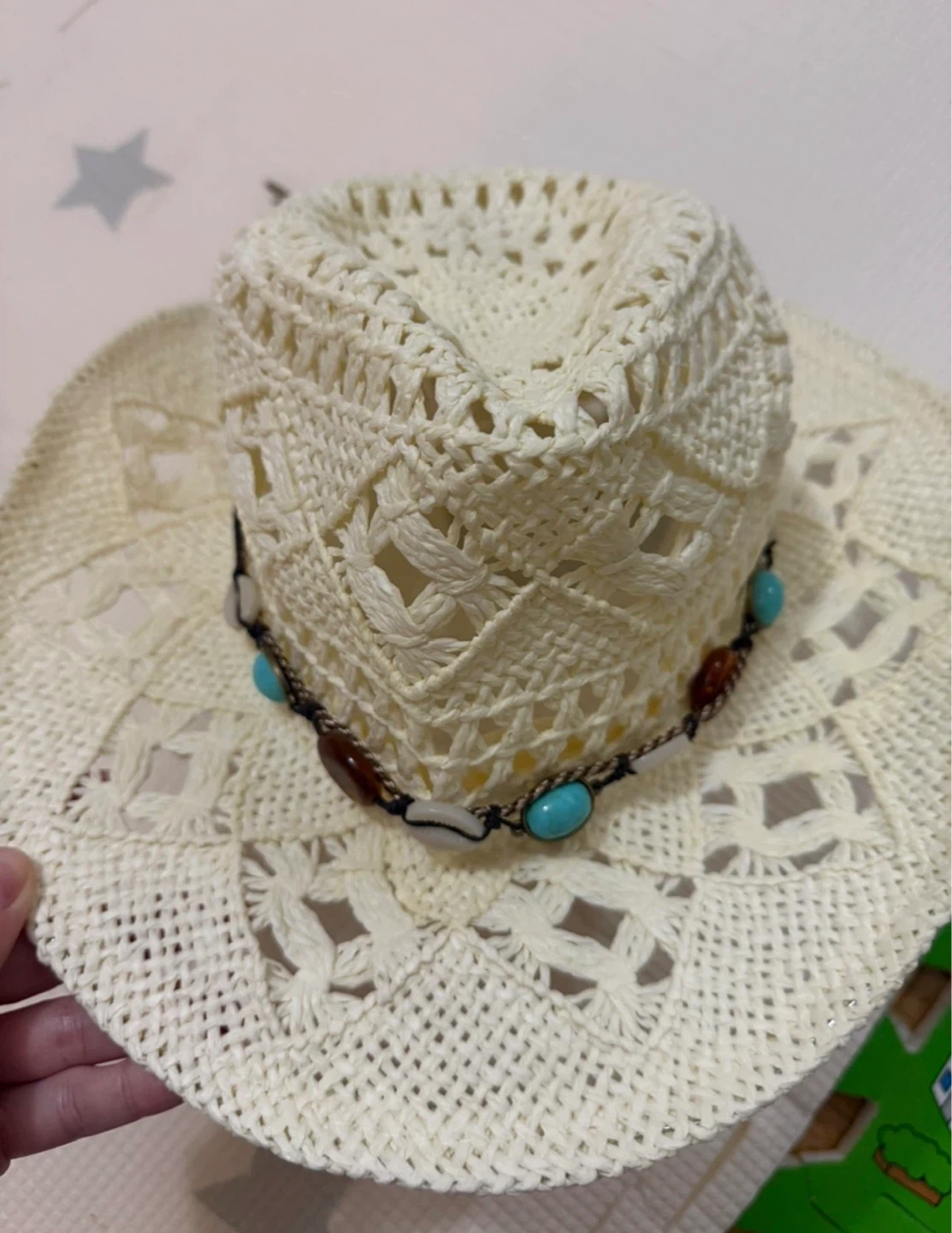 Cream Crocheted Paper Sun Hat