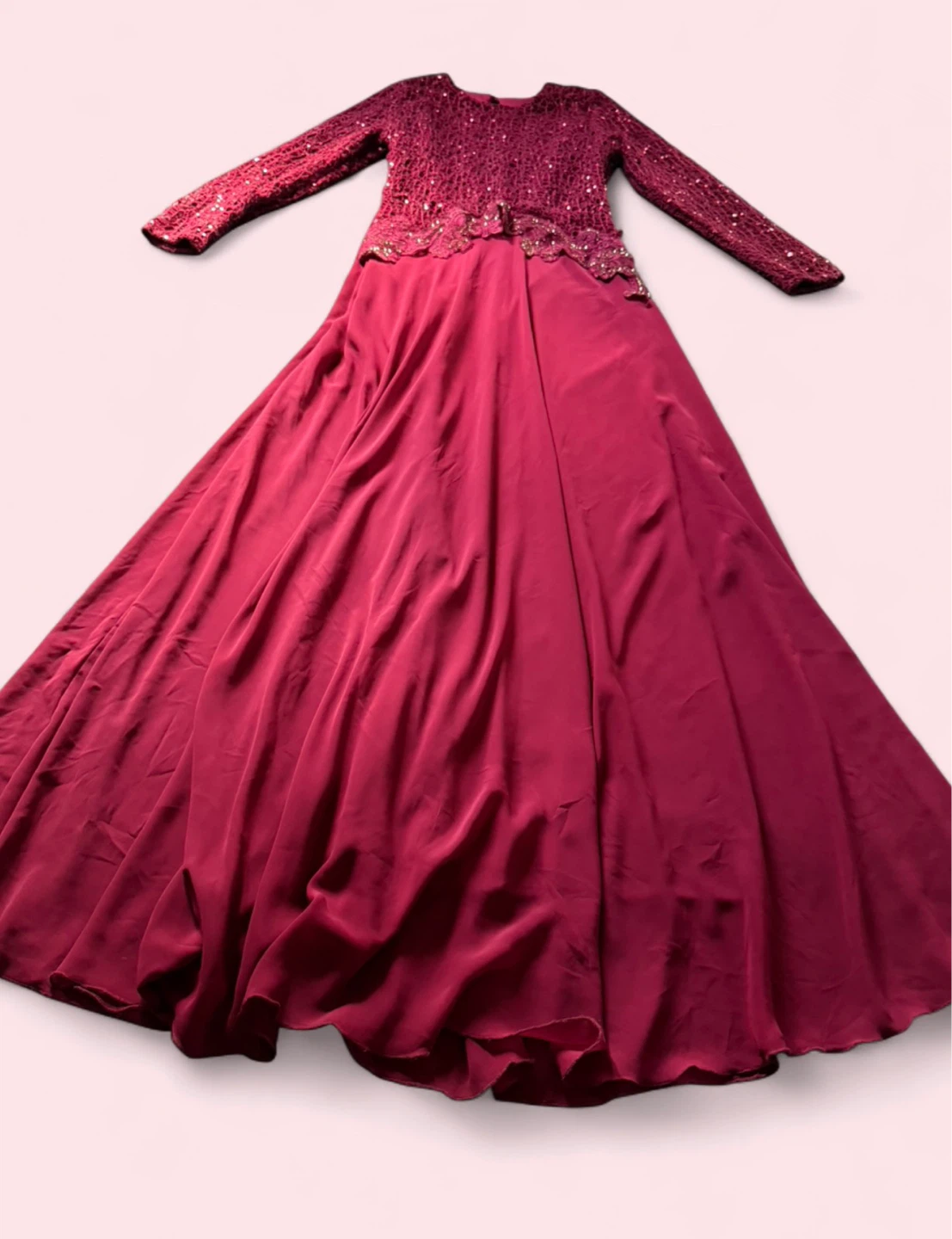 Burgundy Beaded Lace Formal Gown - photo 3