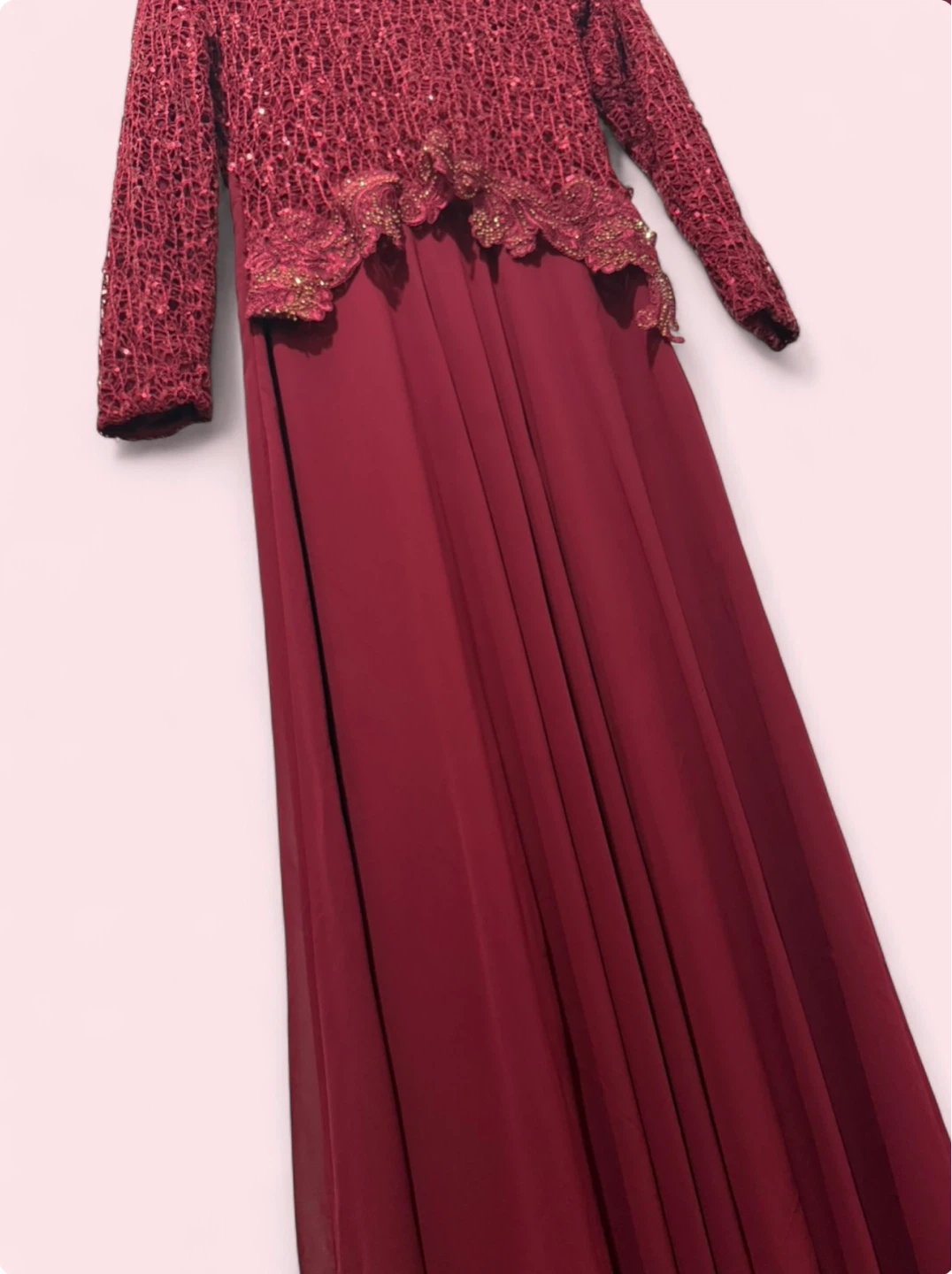 Burgundy Beaded Lace Formal Gown - photo 2