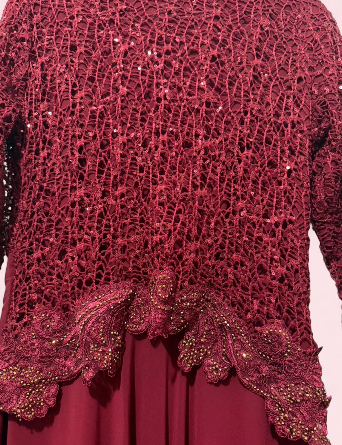 Burgundy Beaded Lace Formal Gown - photo 4